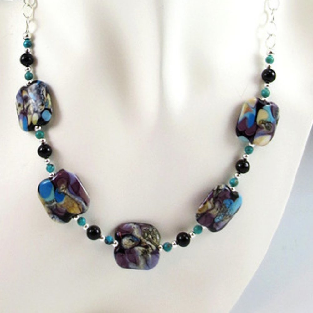 Lampwork, Onyx, Turquoise, Sterling Jewelry Set